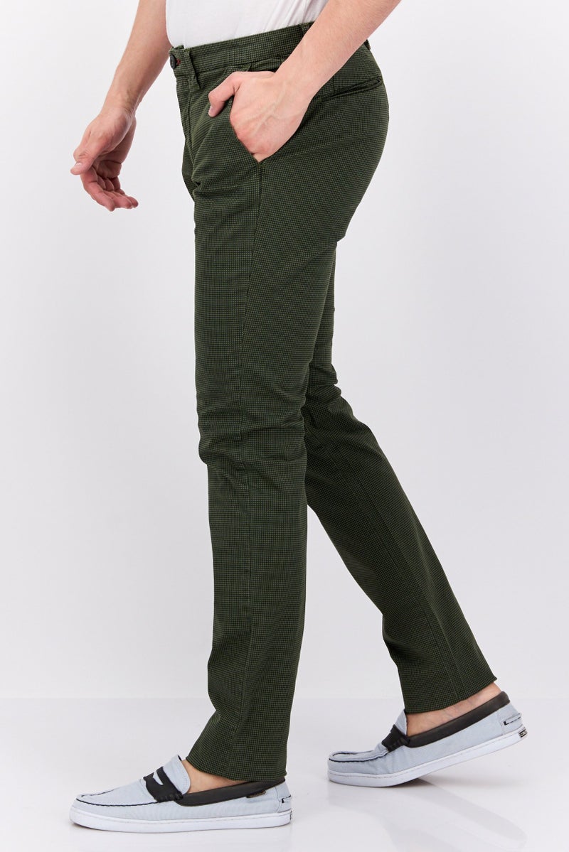 Men Regular Fit Textured Chino Pants, Green Combo