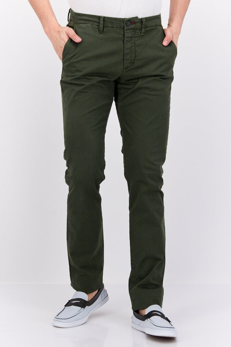 Men Regular Fit Textured Chino Pants, Green Combo