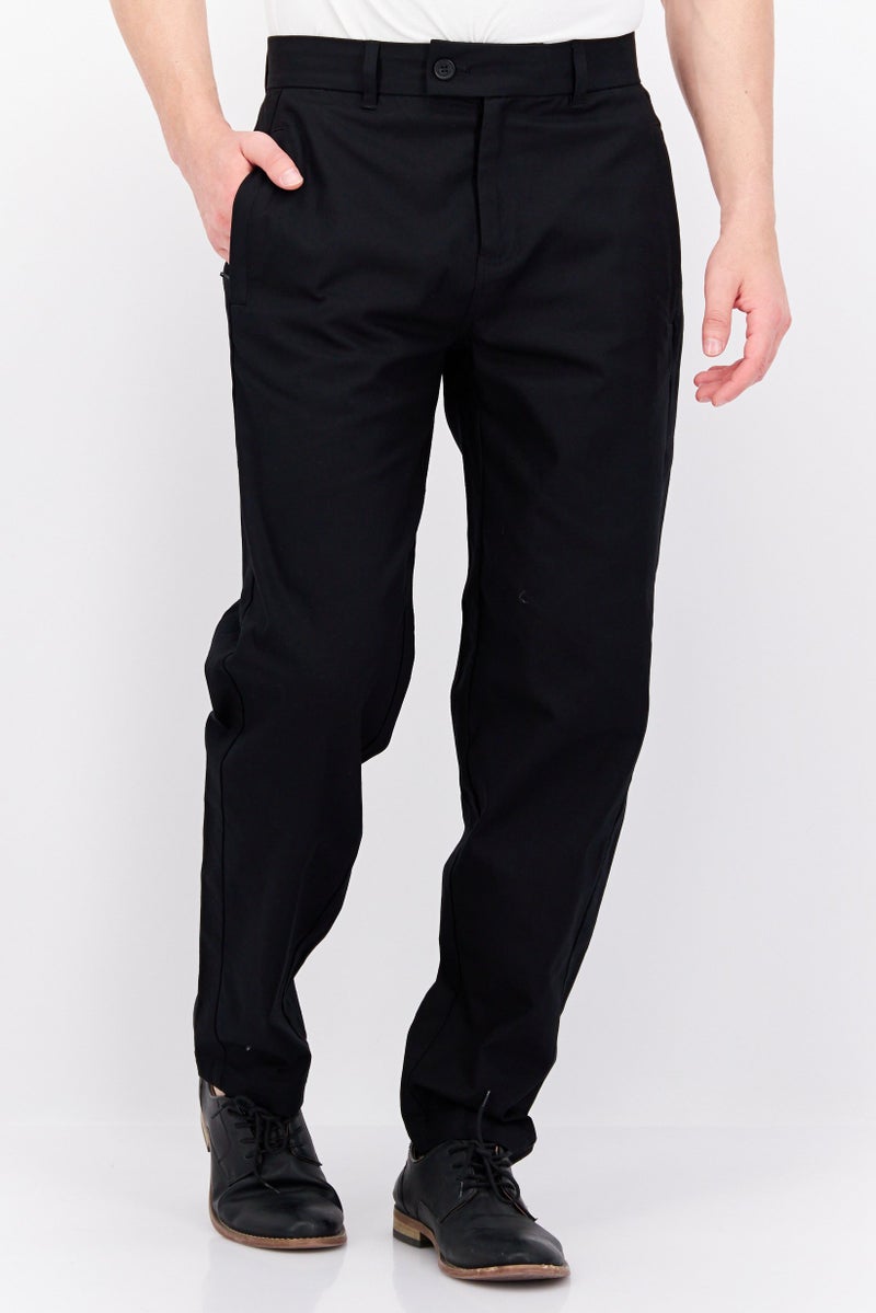 Men Regular Fit Plain Chino Pants, Black