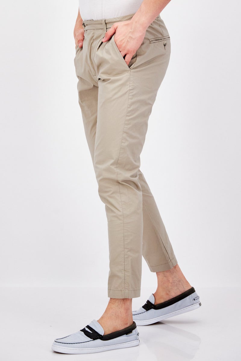 Men Regular Fit Plain Chino Pants, Beige