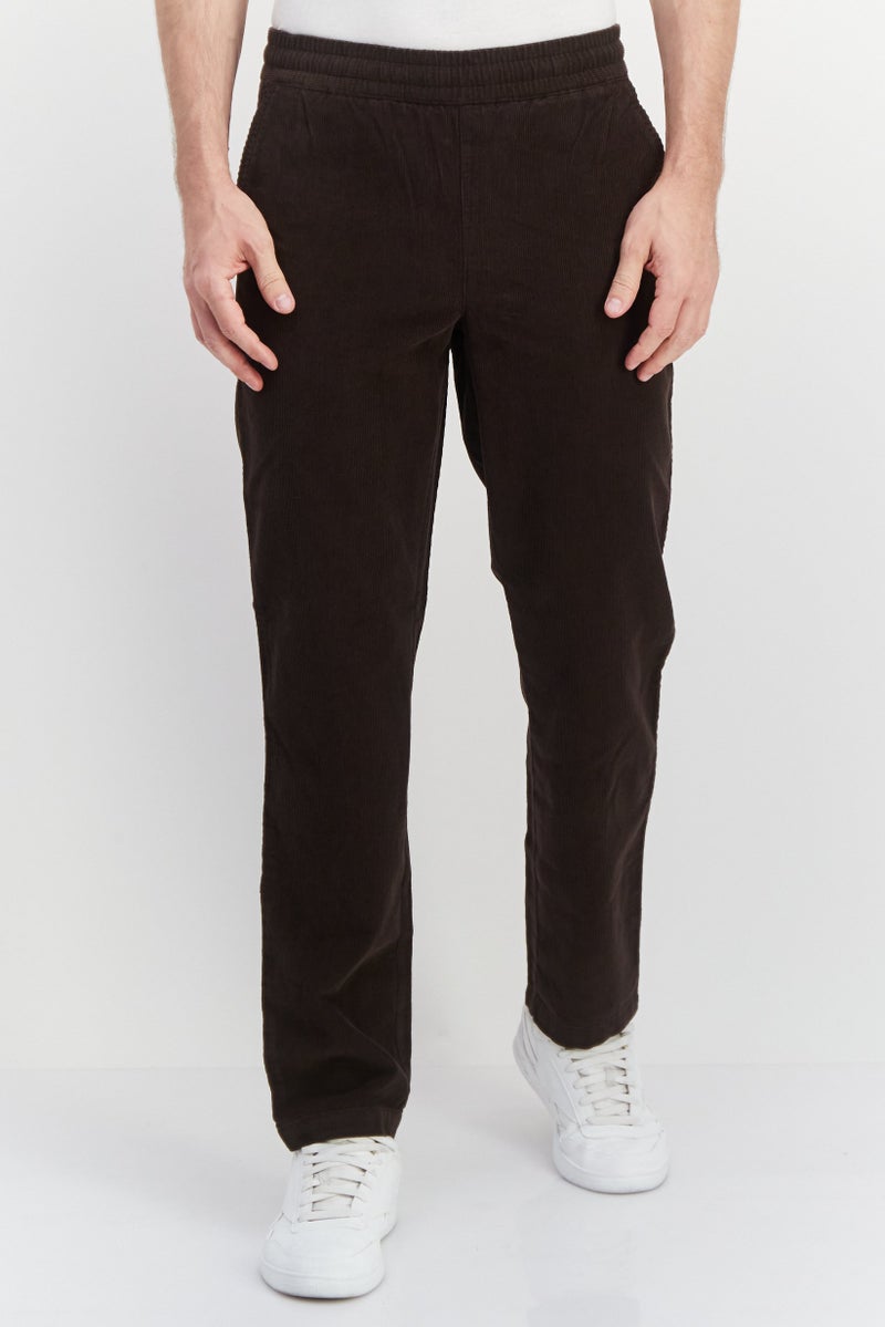 Men Regular Fit Corduroy Pants, Dark Brown