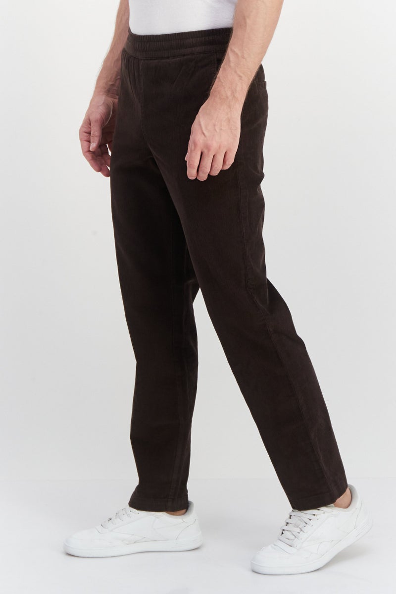 Men Regular Fit Corduroy Pants, Dark Brown