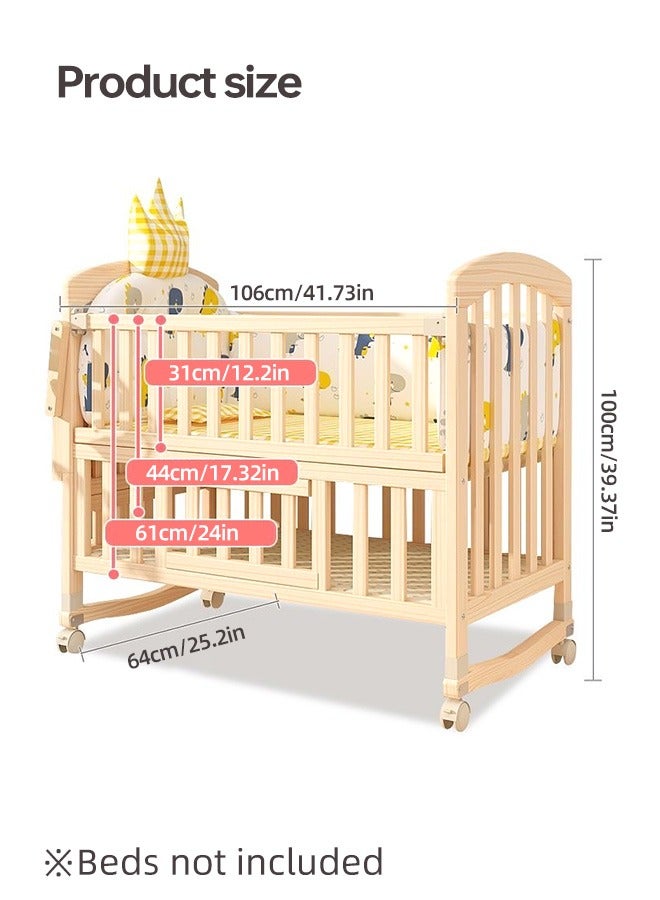 Multifunctional Baby Bed Wood Baby Bedside Crib with Foldable Storage Board