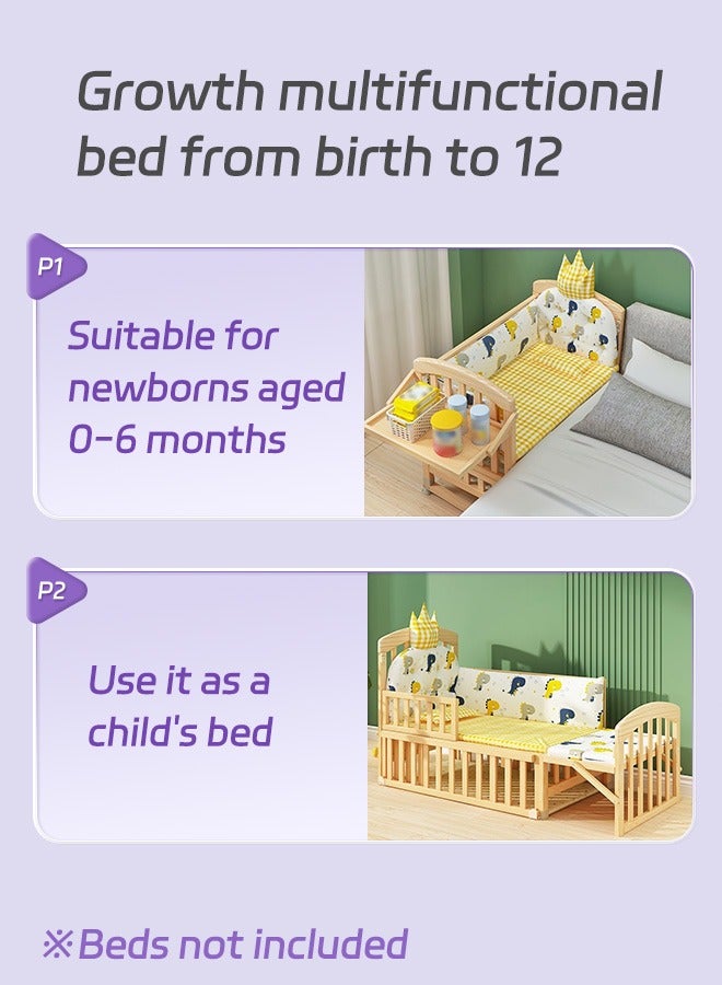 Multifunctional Baby Bed Wood Baby Bedside Crib with Foldable Storage Board