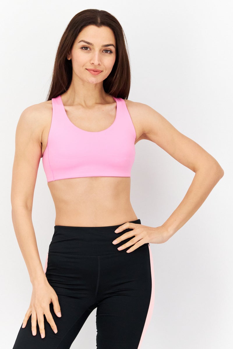 Women Lightly Padded Sports Bra, Pink Combo