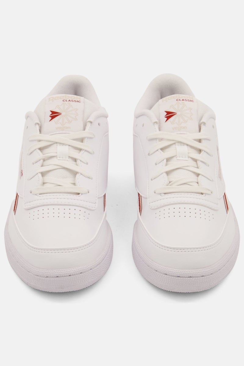 Women Club Vegan Lace Up Tennis Shoes, White Combo