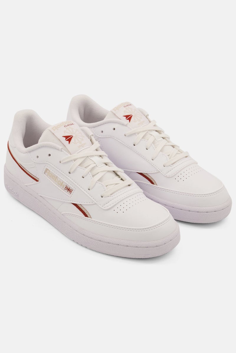 Women Club Vegan Lace Up Tennis Shoes, White Combo