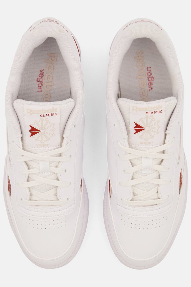 Women Club Vegan Lace Up Tennis Shoes, White Combo