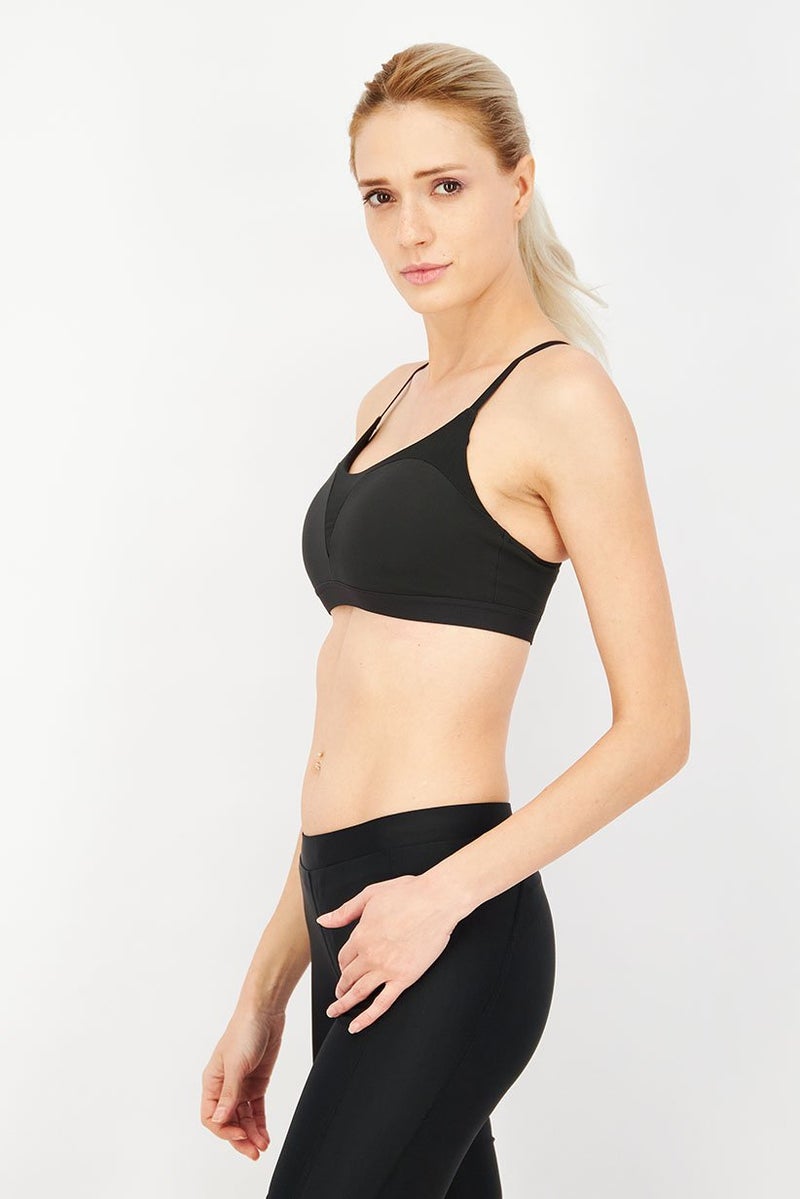 Women Padded Brand Logo Sports Bra, Black