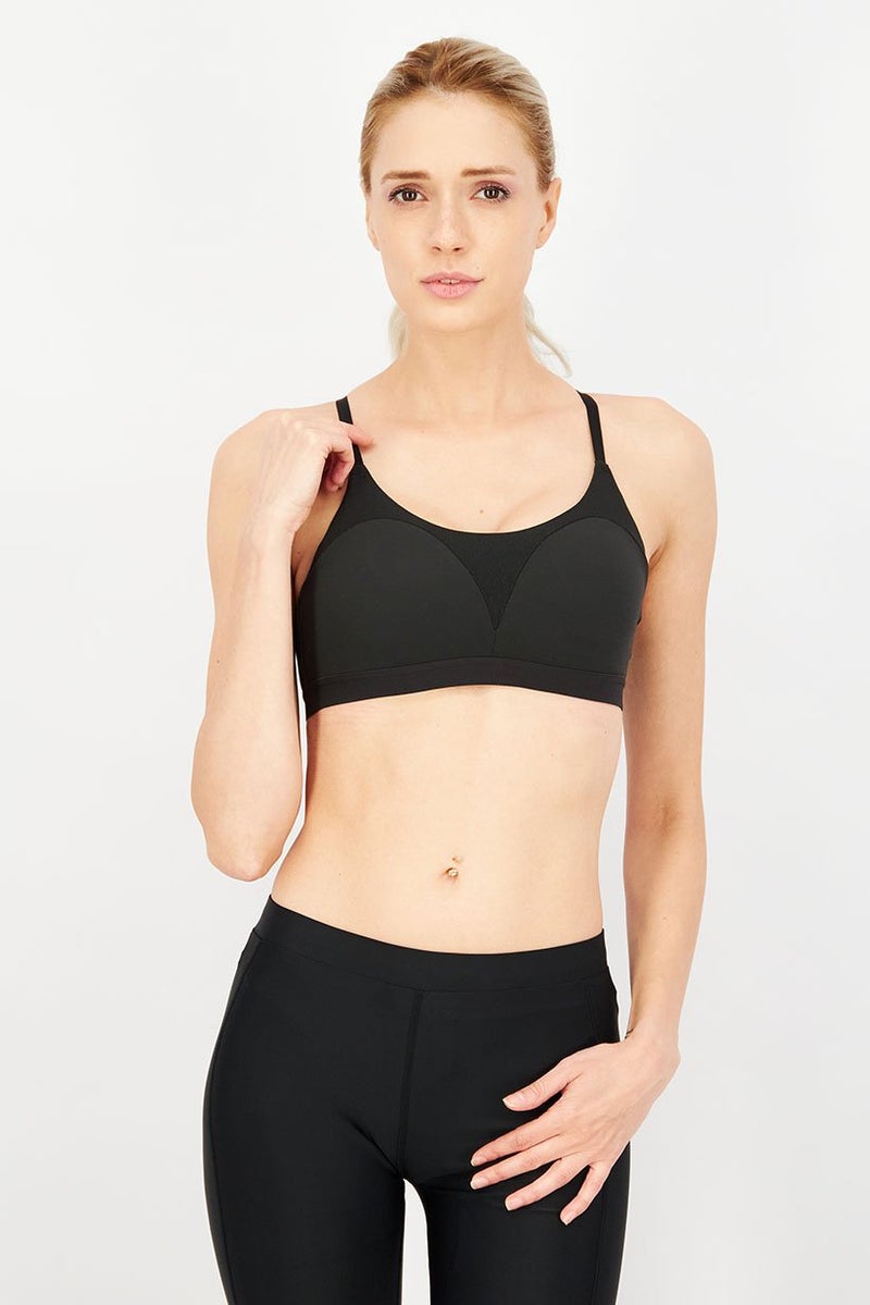 Women Padded Brand Logo Sports Bra, Black