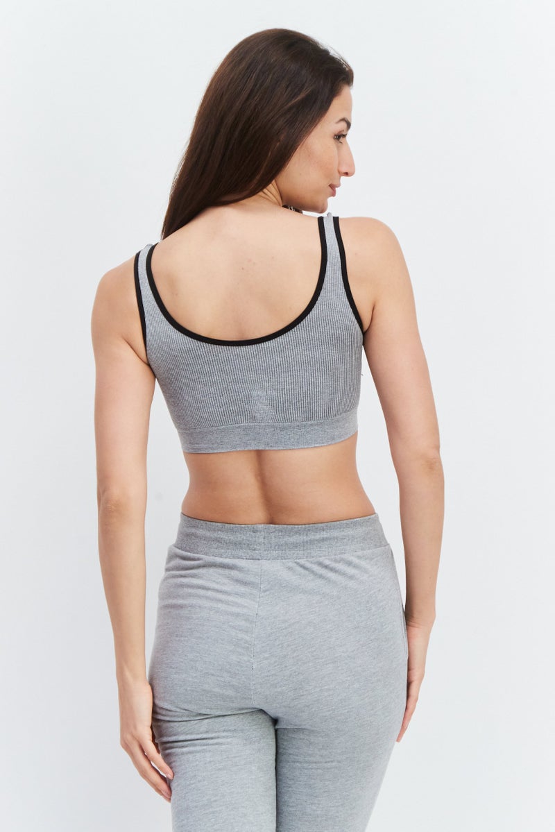 Women 2pc Sportswear Fit Training Sports Bra, Grey/Sage Blue