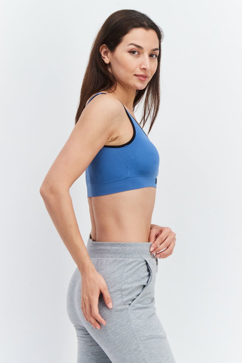 Women 2pc Sportswear Fit Training Sports Bra, Grey/Sage Blue