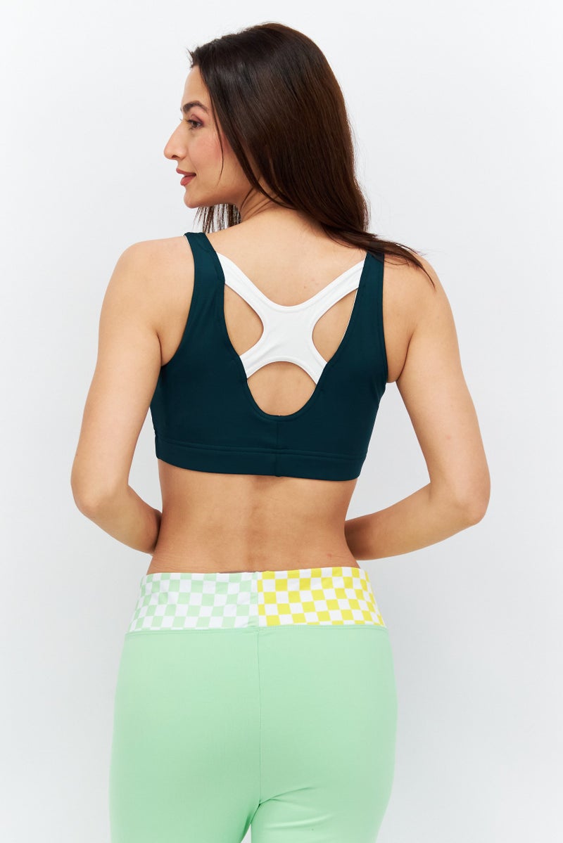 Women Non Padded Brand Logo Sport Bra, Green