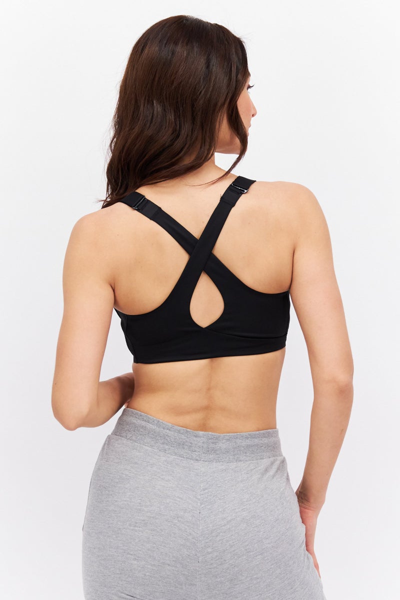 Women Lightly Padded Sportswear Fit Sports Bra, Black