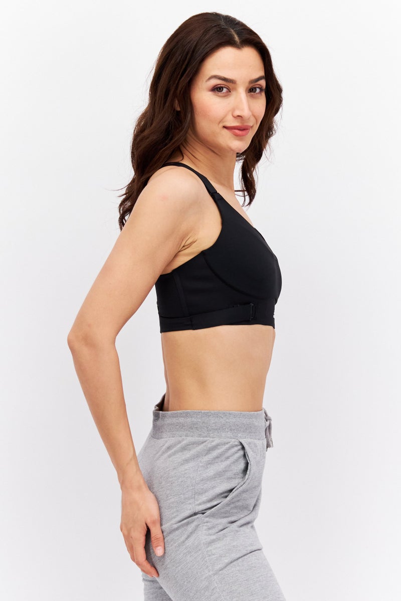 Women Lightly Padded Sportswear Fit Sports Bra, Black