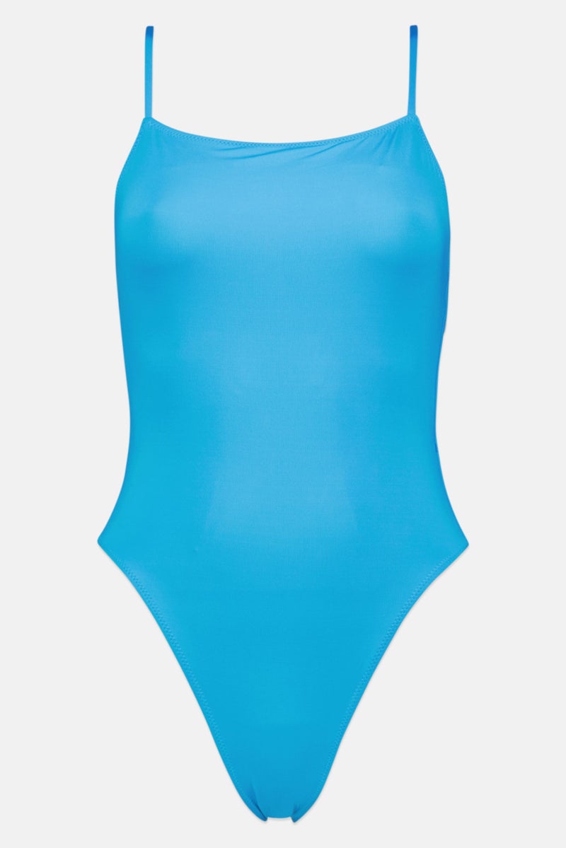 Women Plain One Piece Swimsuit, Blue