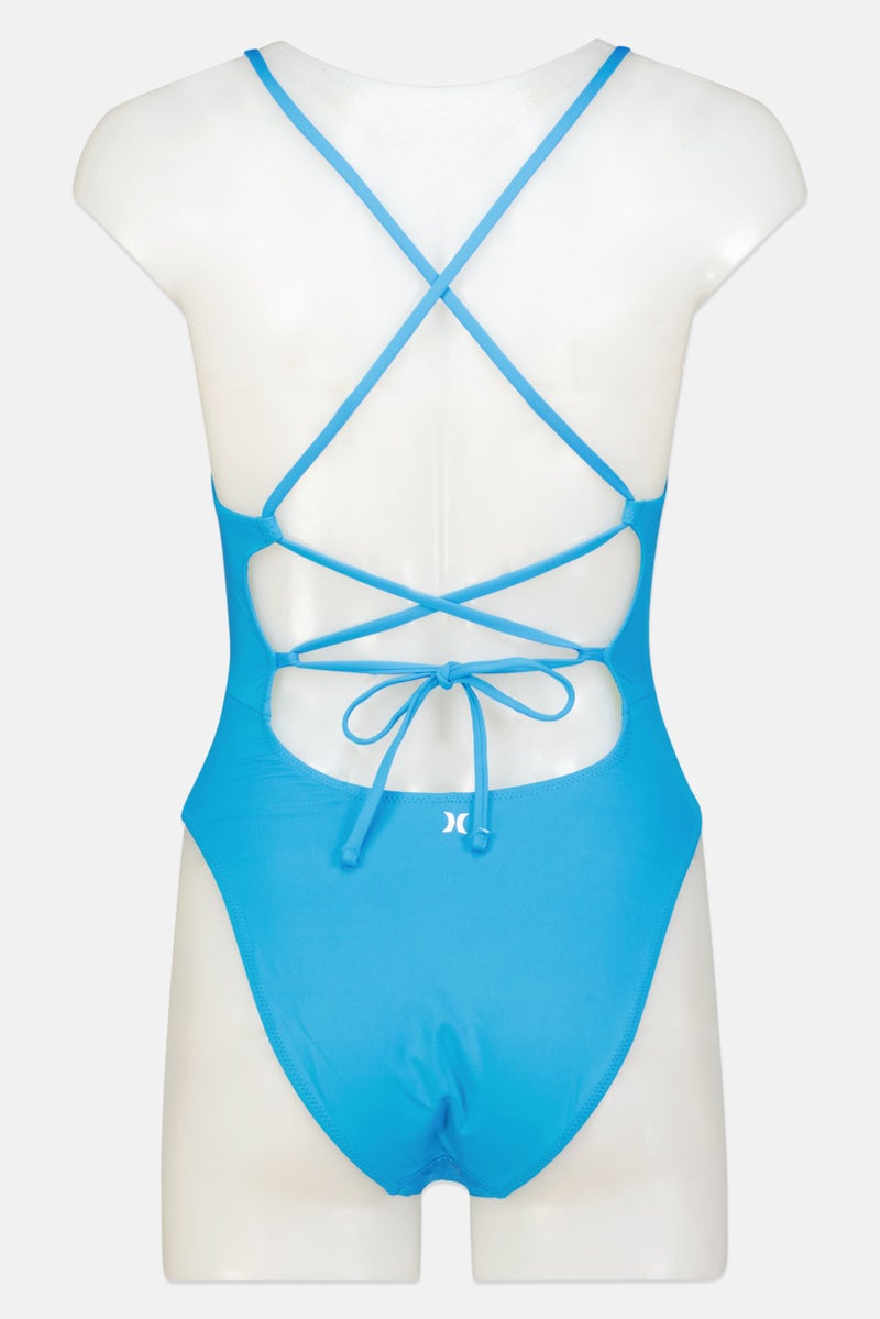 Women Plain One Piece Swimsuit, Blue