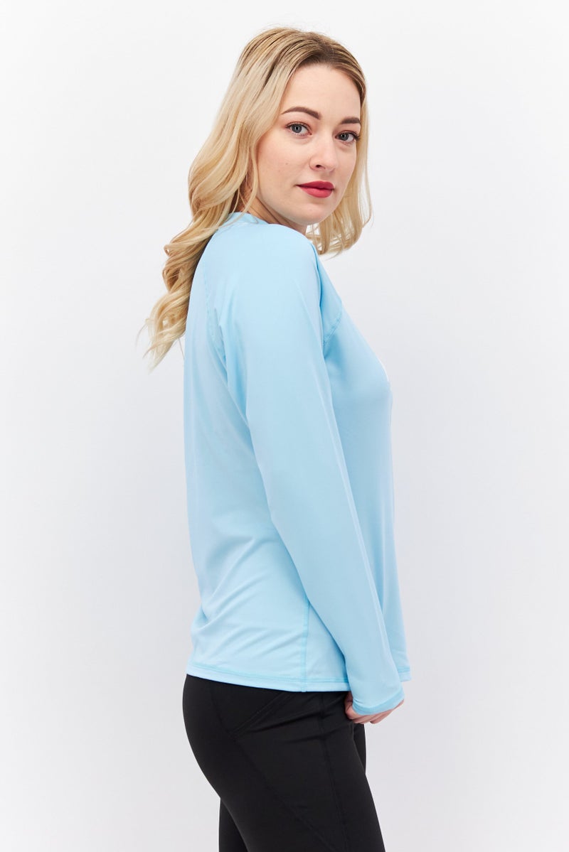 Women Brand Logo Long Sleeve Rash Guard, Turquoise