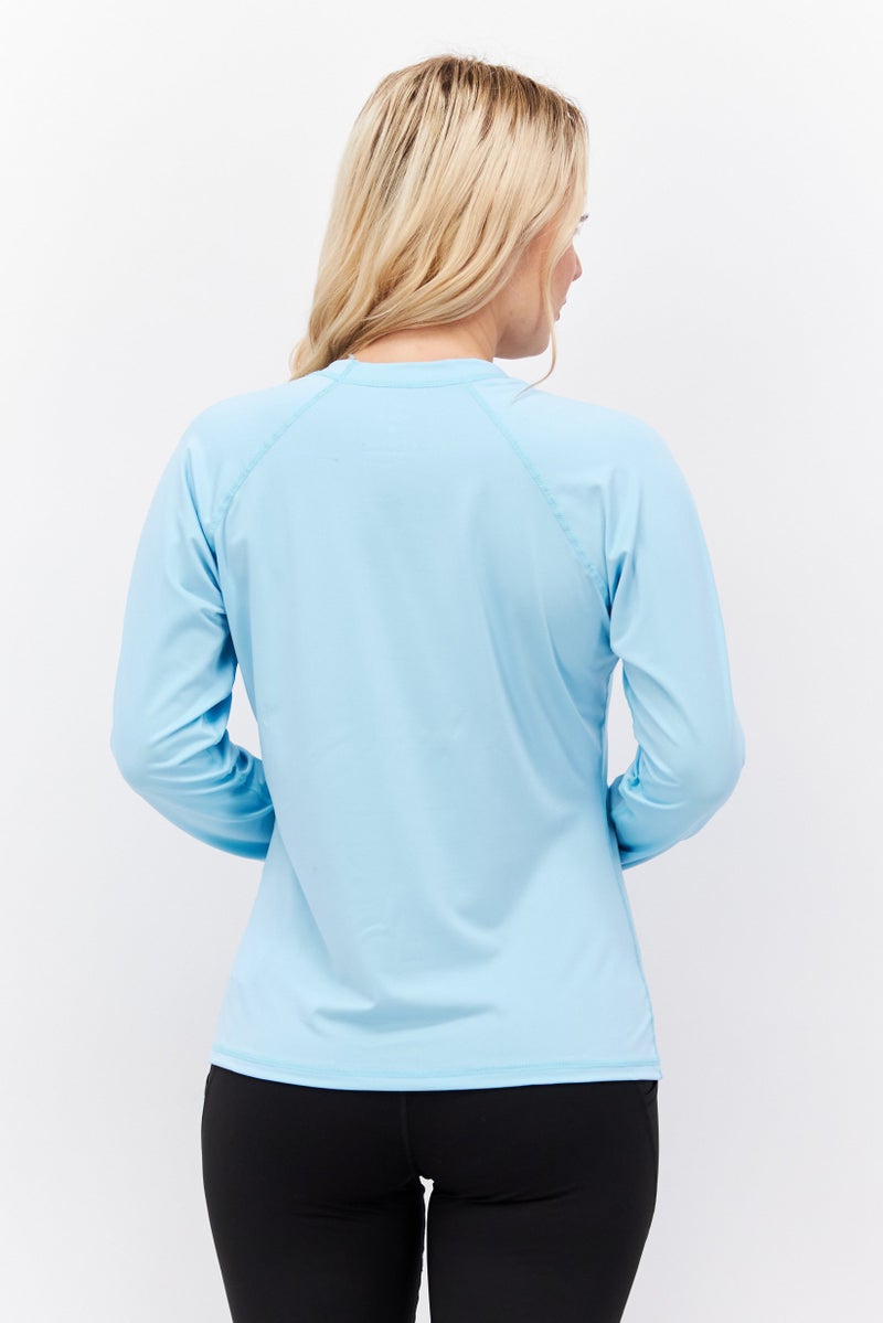 Women Brand Logo Long Sleeve Rash Guard, Turquoise