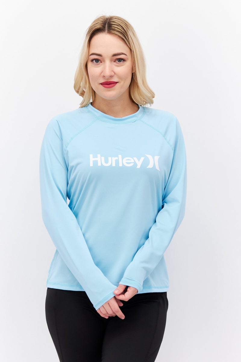 Women Brand Logo Long Sleeve Rash Guard, Turquoise