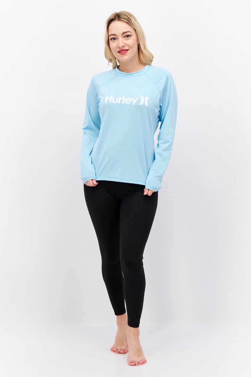 Women Brand Logo Long Sleeve Rash Guard, Turquoise