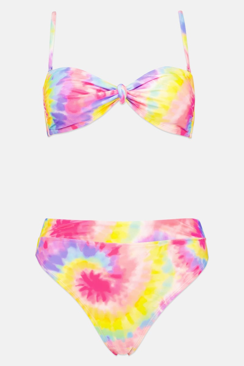 Women Tie Dye Padded Top and Bottom Bikini Set, Pink Combo