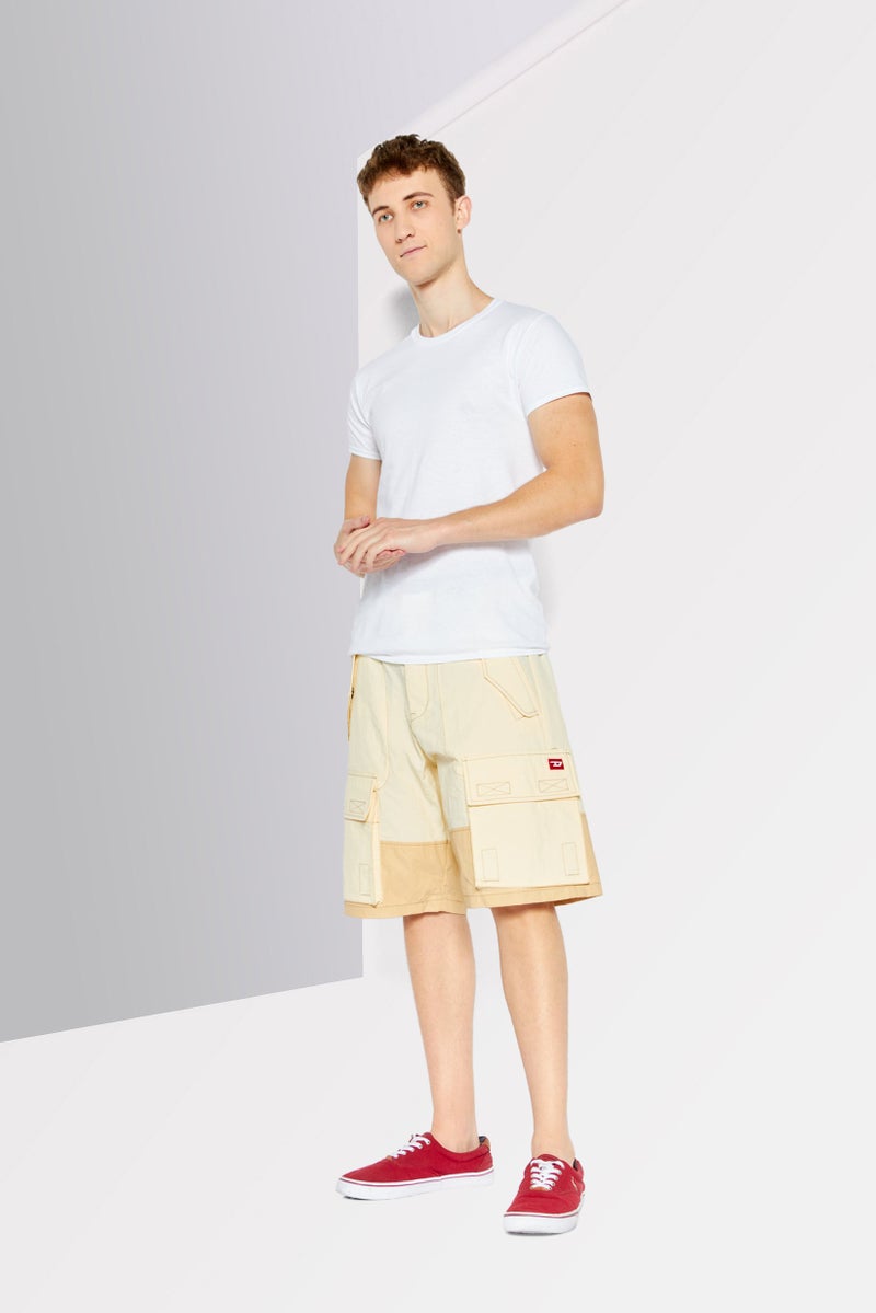 Men Regular Fit Embroidered Logo Cargo Short, Beige