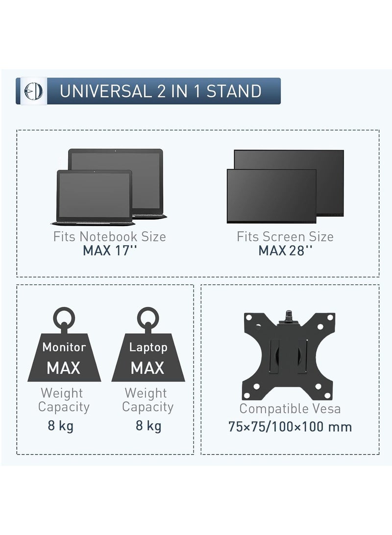 Laptop Monitor Mount Stand Notebook Desk Mount Adjustable Vesa 75/100 Max Load 8KG Compatible With 17-28