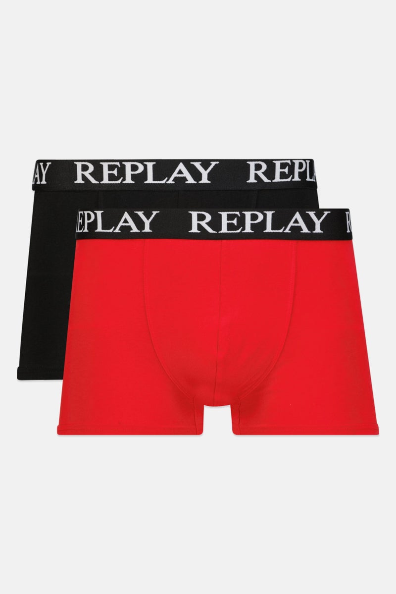 Men 2 Pc Cotton Stretch Trunks, Red/Black