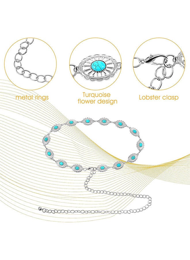 Concho Turquoise Chain Belt, Adjustable Western Metal Waist Chain Belt, Cute Women's Western Country Belt for Jeans or Dresses