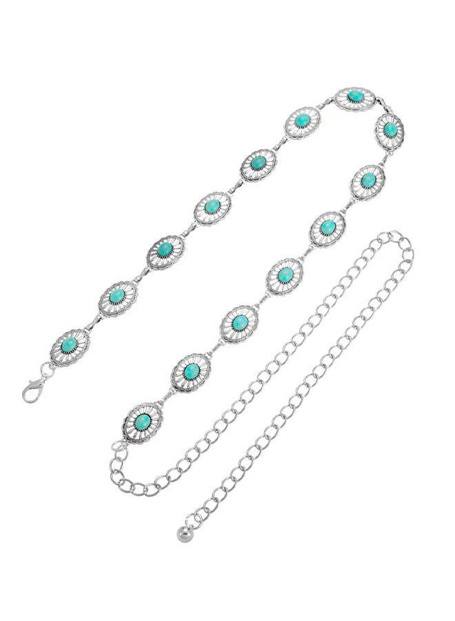 Concho Turquoise Chain Belt, Adjustable Western Metal Waist Chain Belt, Cute Women's Western Country Belt for Jeans or Dresses