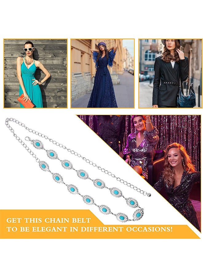 Concho Turquoise Chain Belt, Adjustable Western Metal Waist Chain Belt, Cute Women's Western Country Belt for Jeans or Dresses