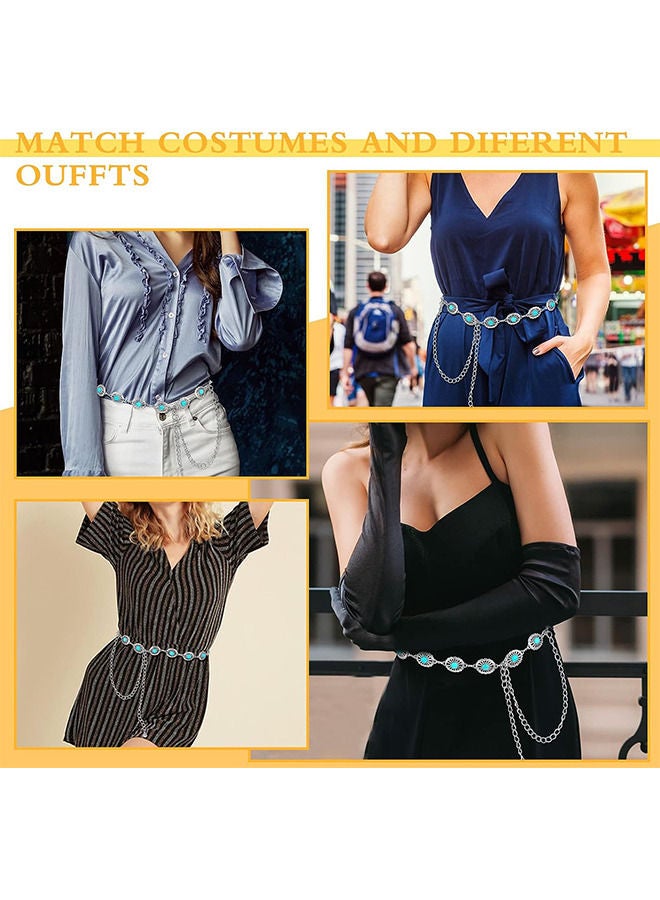 Concho Turquoise Chain Belt, Adjustable Western Metal Waist Chain Belt, Cute Women's Western Country Belt for Jeans or Dresses