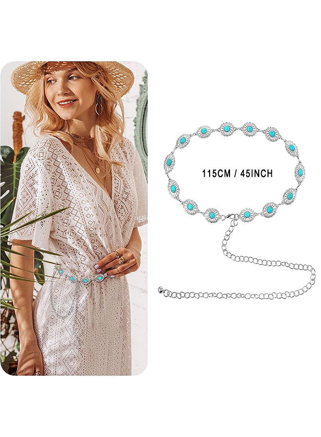 Concho Turquoise Chain Belt, Adjustable Western Metal Waist Chain Belt, Cute Women's Western Country Belt for Jeans or Dresses