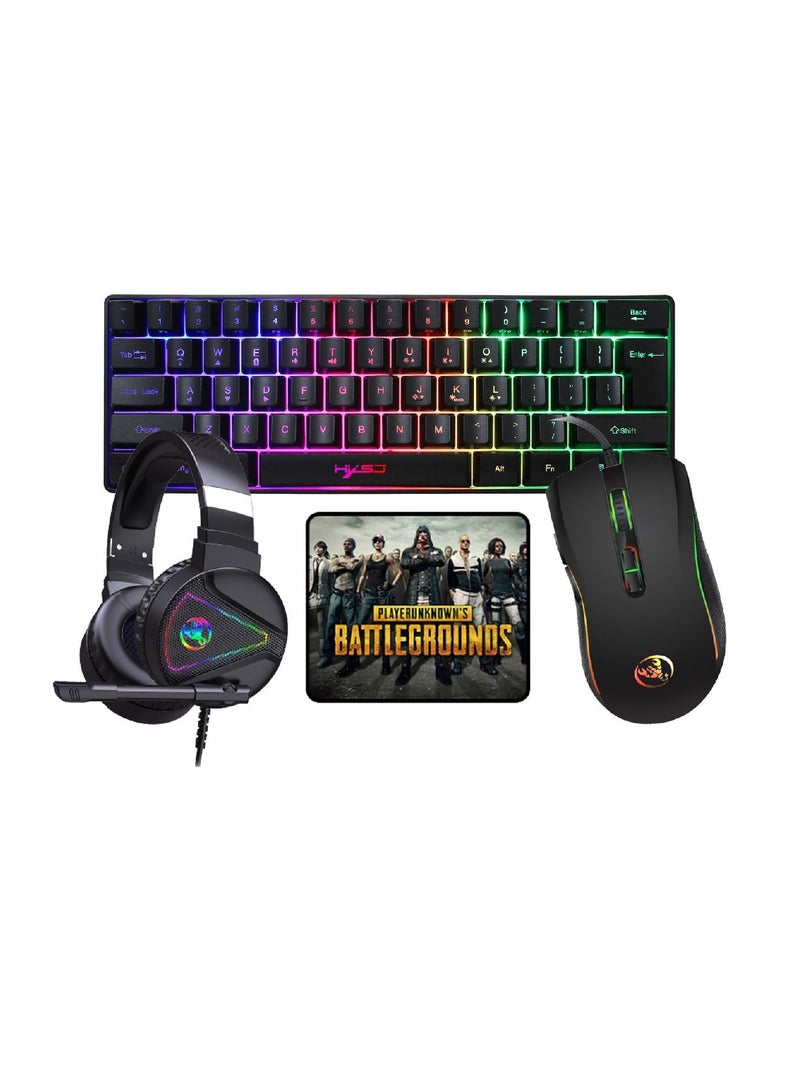 4-in-1 Gaming Keyboard Mouse Combo 61 Keys Rainbow Backlit Mechanical Keyboard RGB Backlit 7200 DPI Lightweight Gaming Mouse 3.5mm Gaming Stereo Headset For Pc Laptop Computer