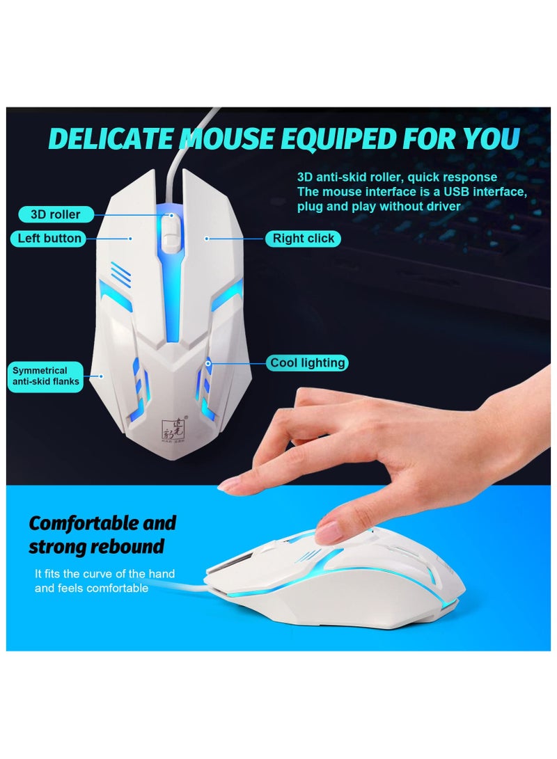 G21 Computer Gaming Keyboard and Mouse Combo :Keyboard with Flexible Polychromatic LED Lights Mechanical Feel Wired USB Working Keyboard Mouse Set for Windows Computer(White)