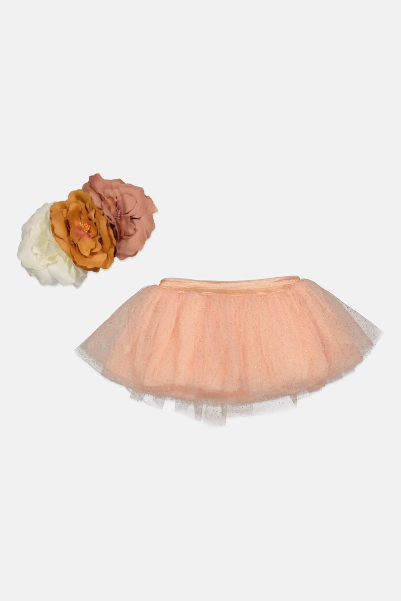 Toddlers Girl 2 Piece Tutu And Head Wrap Set, Peach