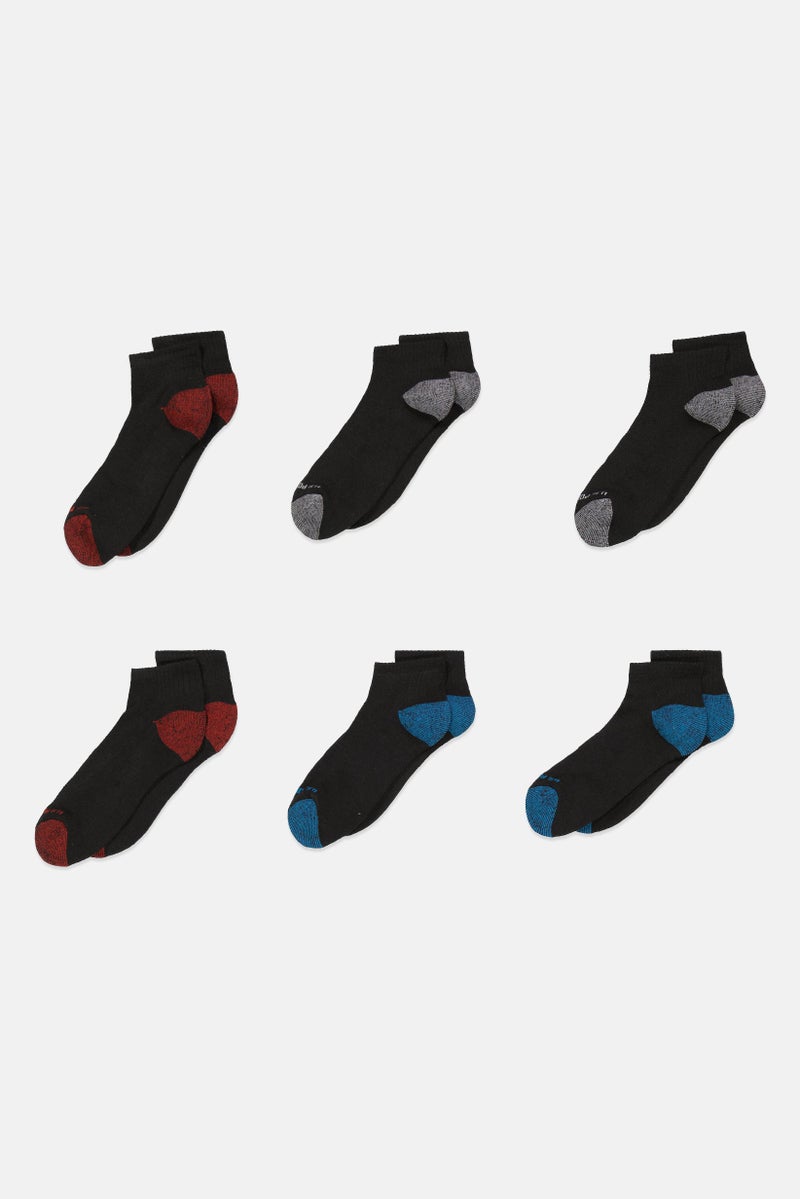 Men 6 Pairs Quarter Crew Socks, Black Combo