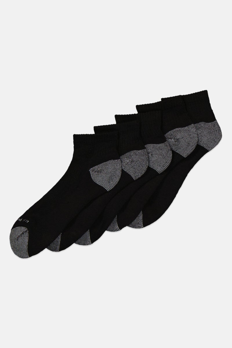 Men 6 Pairs Brand Logo Quarter Crew Socks, Black Combo