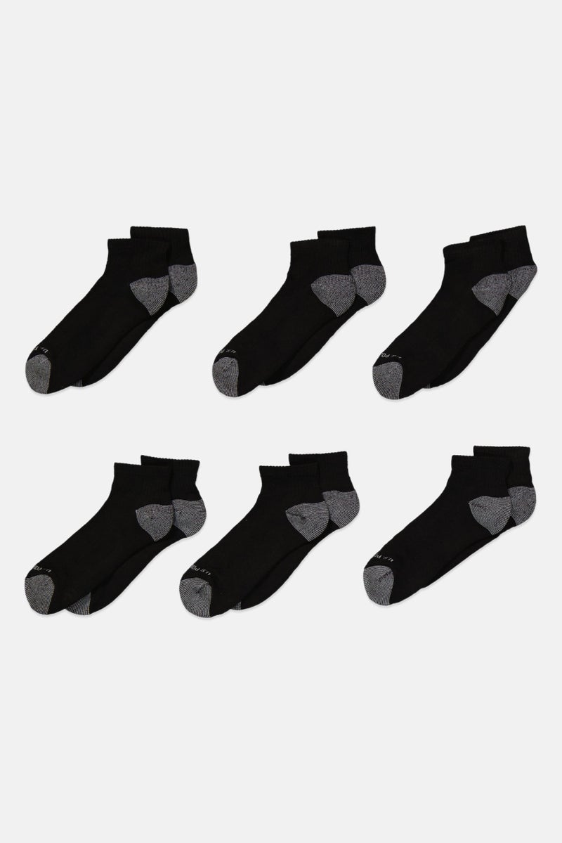 Men 6 Pairs Brand Logo Quarter Crew Socks, Black Combo