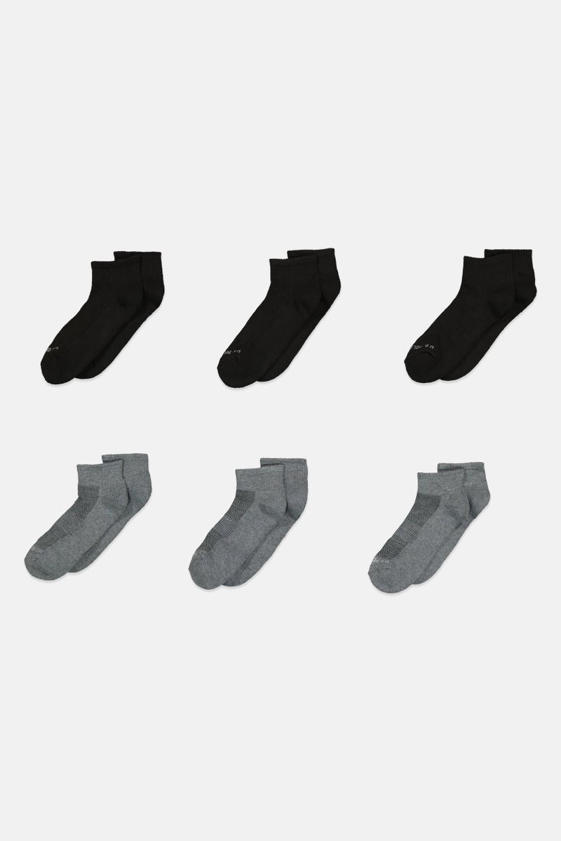 Men 6 Pair Brand Logo Socks, Black/Grey