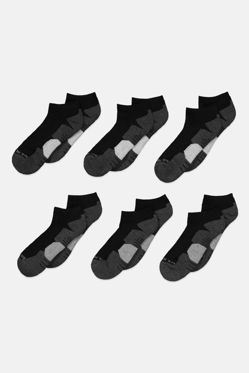 Men 6 Pairs Low Cut Socks, Black/Grey