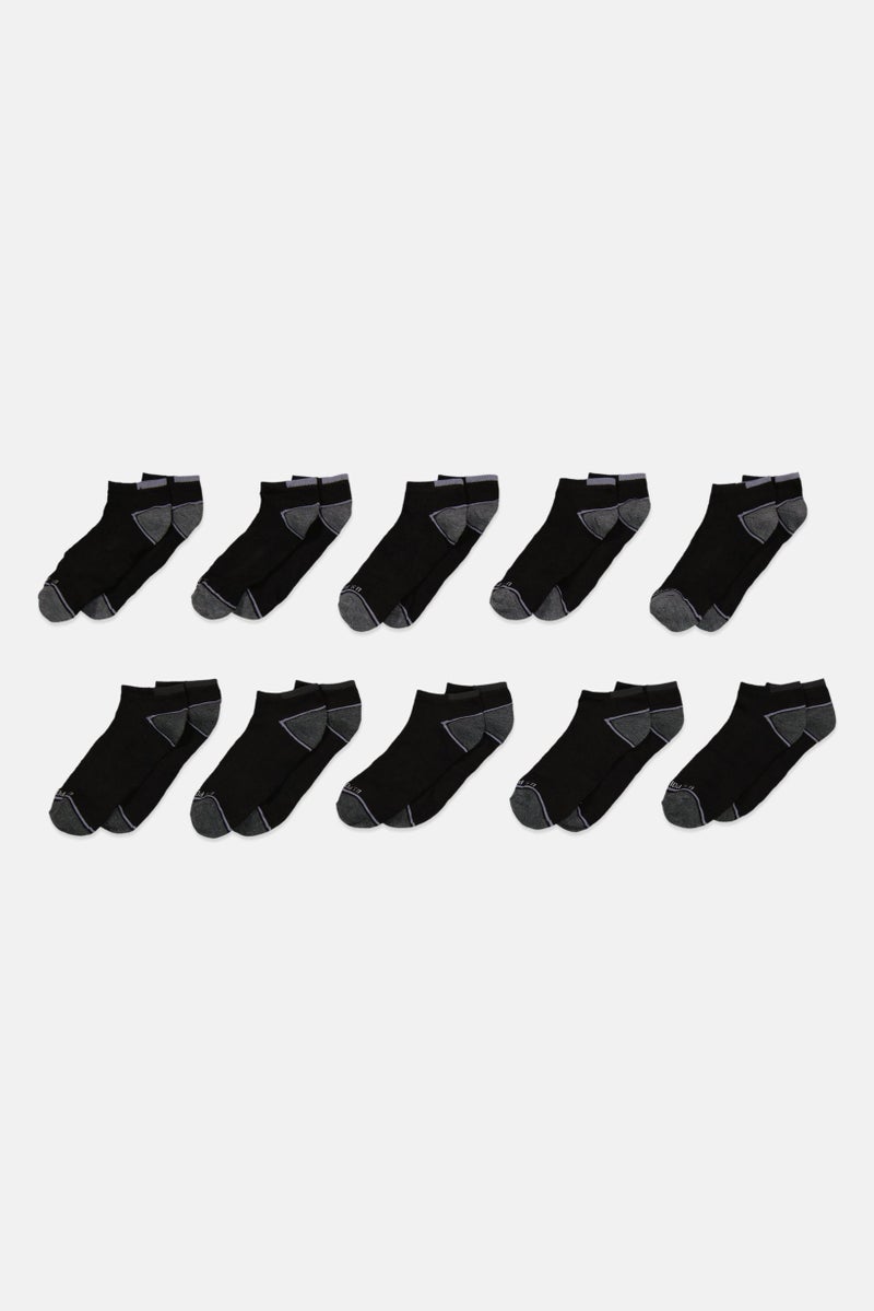 Men 10 Pairs Low Cut Socks, Black/Grey