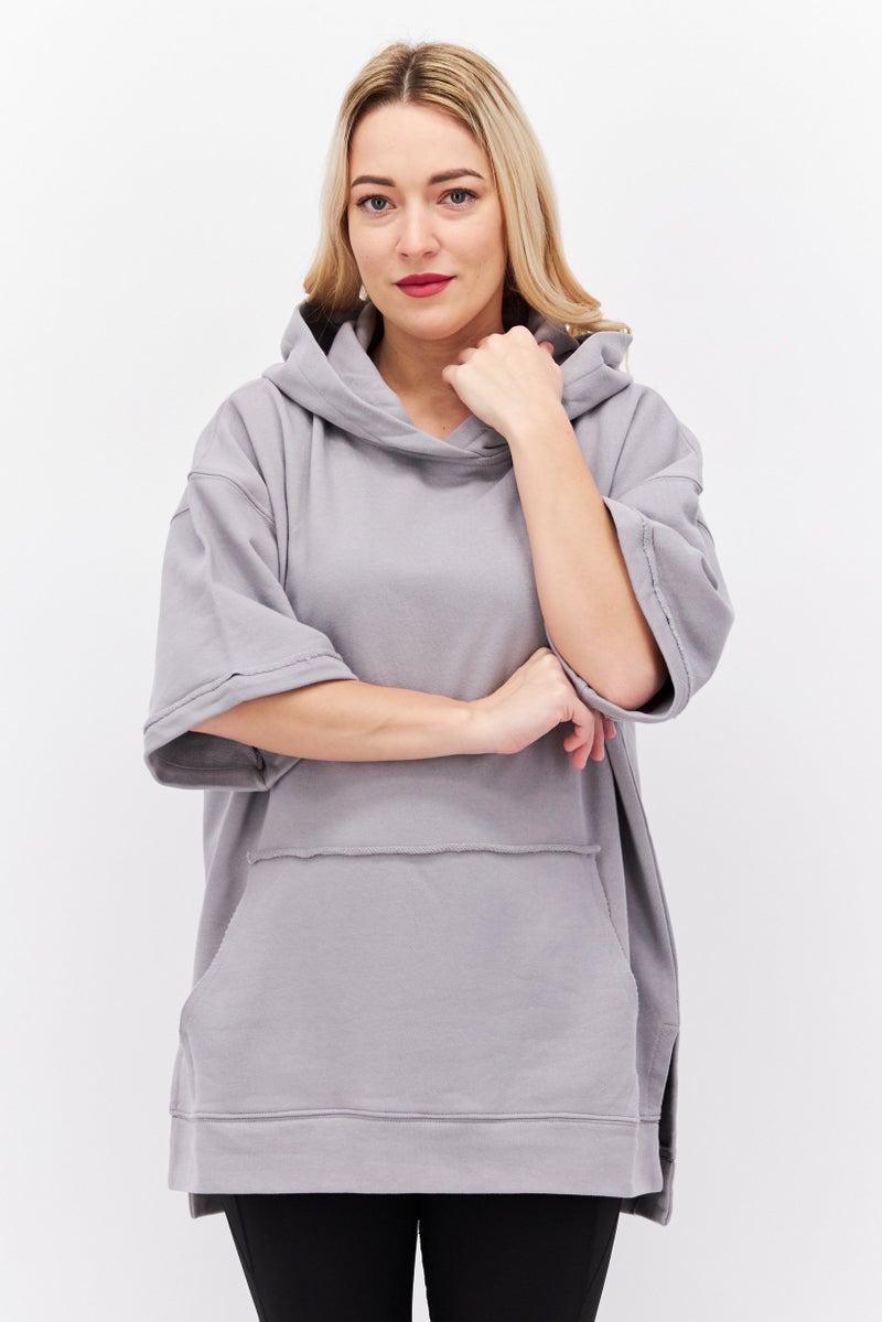 Women Sportswear Fit Plain Sweat Hoodie, Grey