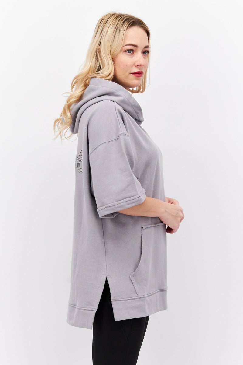 Women Sportswear Fit Plain Sweat Hoodie, Grey