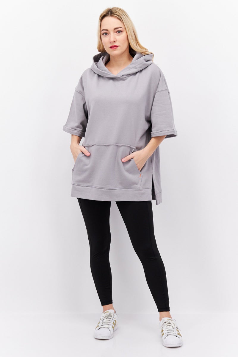 Women Sportswear Fit Plain Sweat Hoodie, Grey