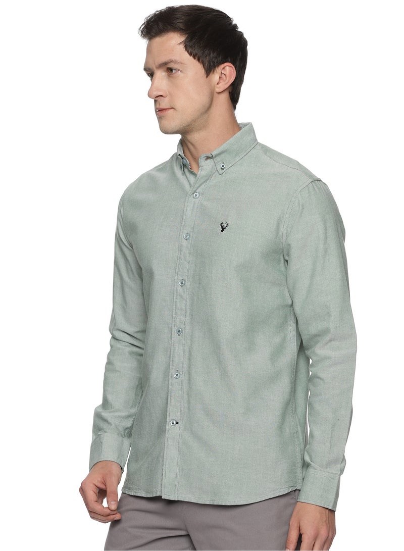 Men's Button Down Slim Fit, Casual Style semi Shirt Dressing | Long Sleeve | Smart Fit Cuff - Forest Green