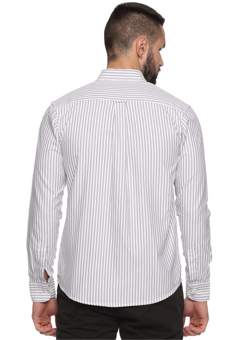 Men's Button Down Slim Fit, Casual Style semi Shirt Dressing | Long Sleeve | Smart Fit Cuff -White Grey