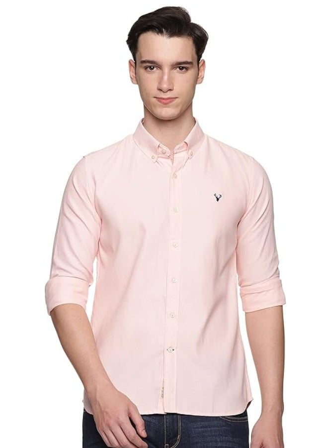 Men's Button Down Slim Fit, Casual Style semi Shirt Dressing | Long Sleeve | Smart Fit Cuff - Peach