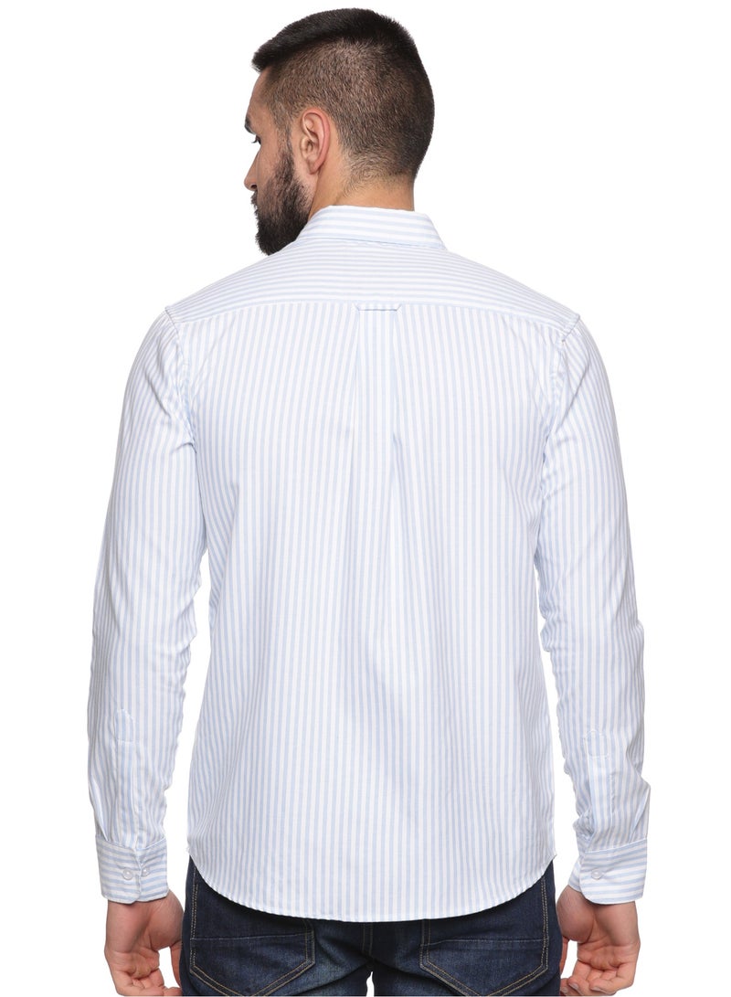 U.S. ELK Men's Button Down Shirt | Casual Slim Fit, Long Sleeve Oxford Shirts For Men | Smart Fit Cuff - White Blue